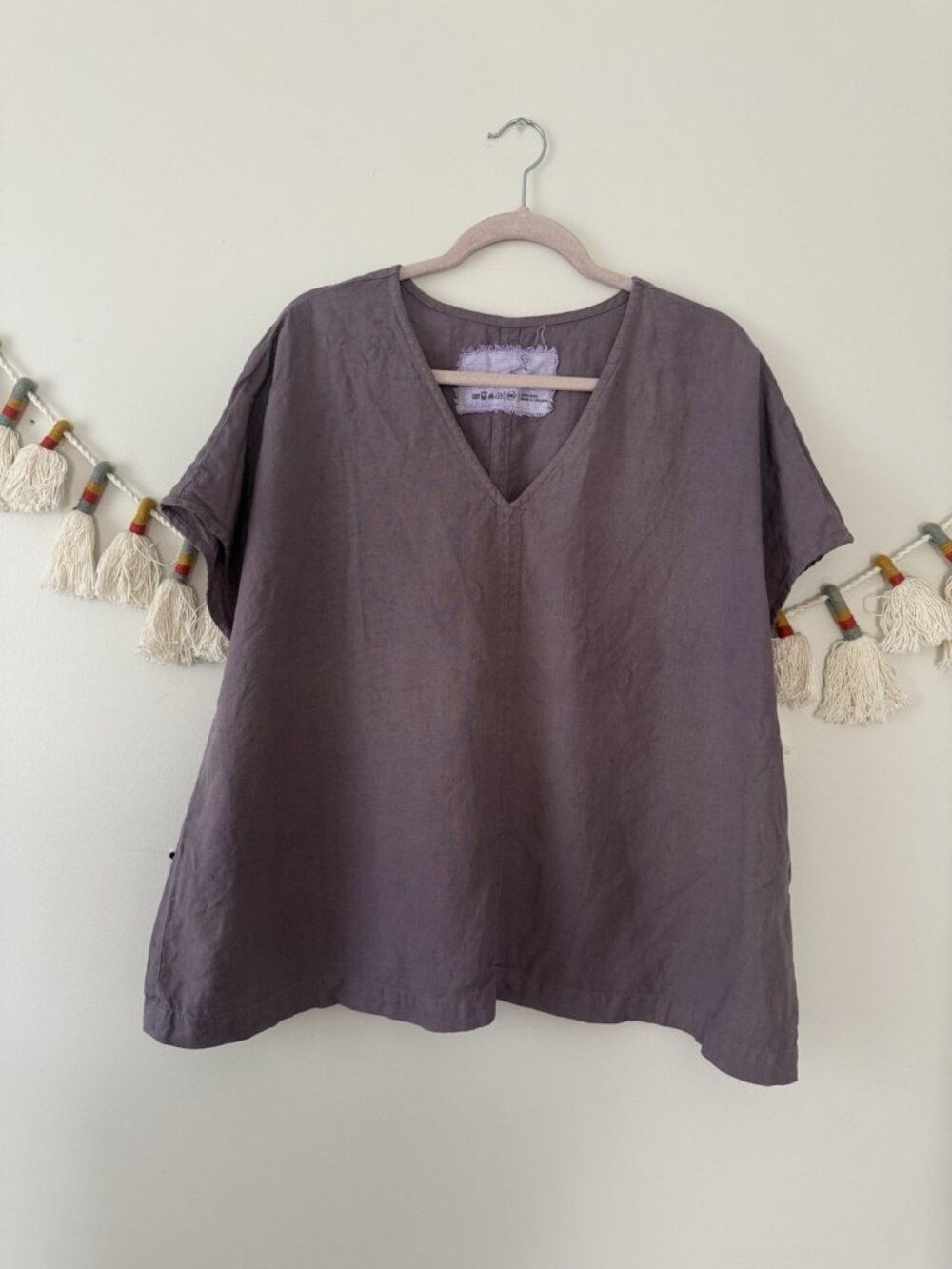 NotPERFECTLINEN Malta V-neck Boxy Purple Mauve Top Coastal Lagenlook Beachy XXL